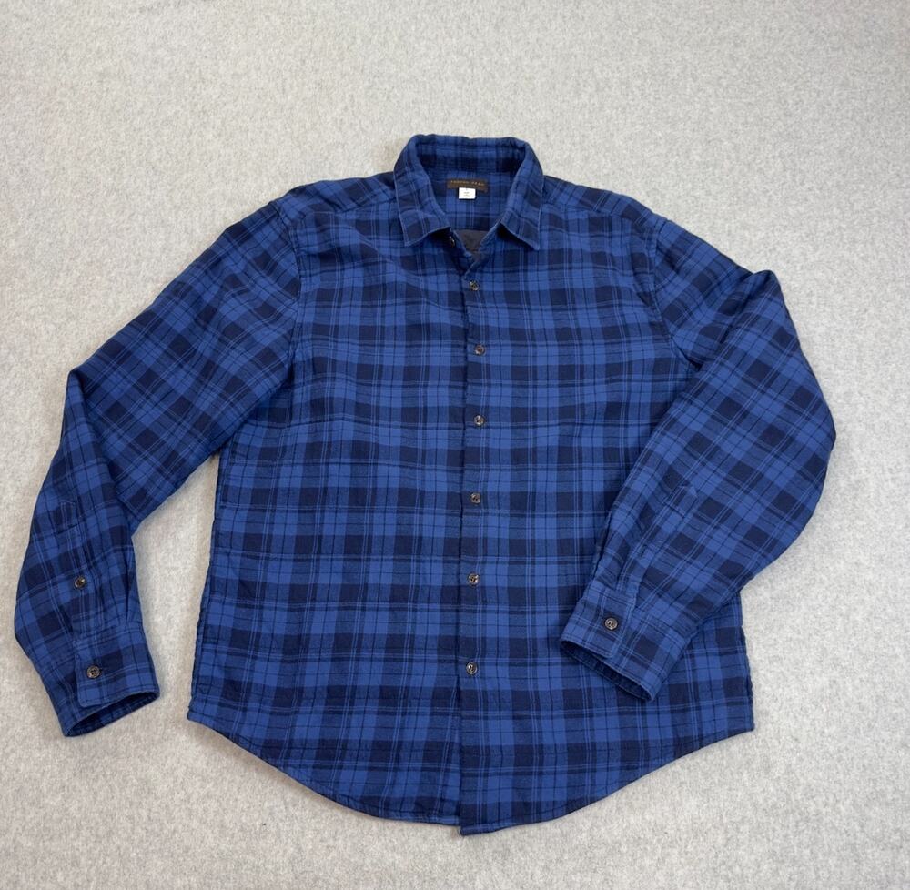 Thomas Dean Shirt Jacket Men L Blue Plaid Button Up Insulated Long Sleeve Casual